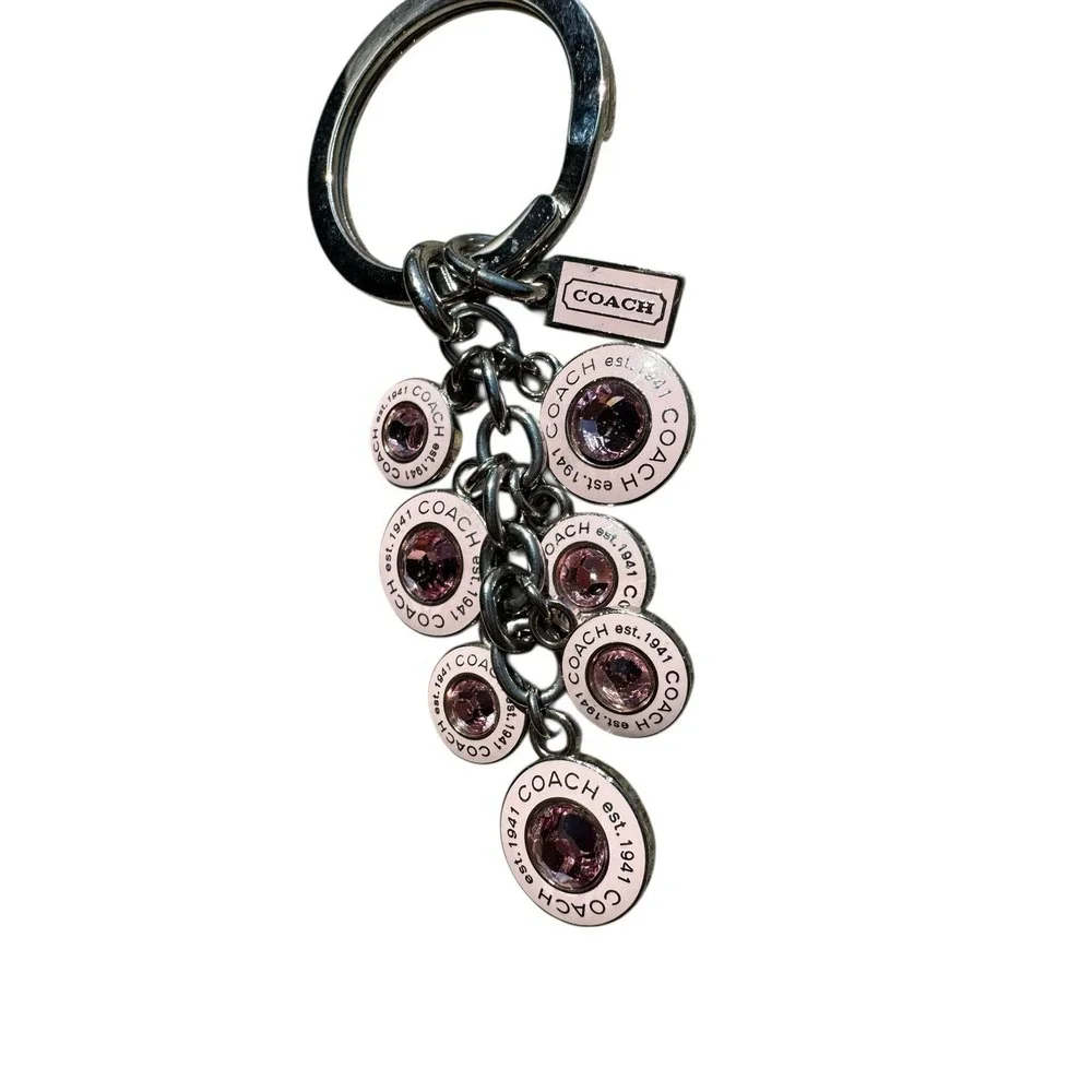 Y2k COACH Signature Baby Pink‎ Diamond CZ Gemstone Charm Fob Keychain Vintage